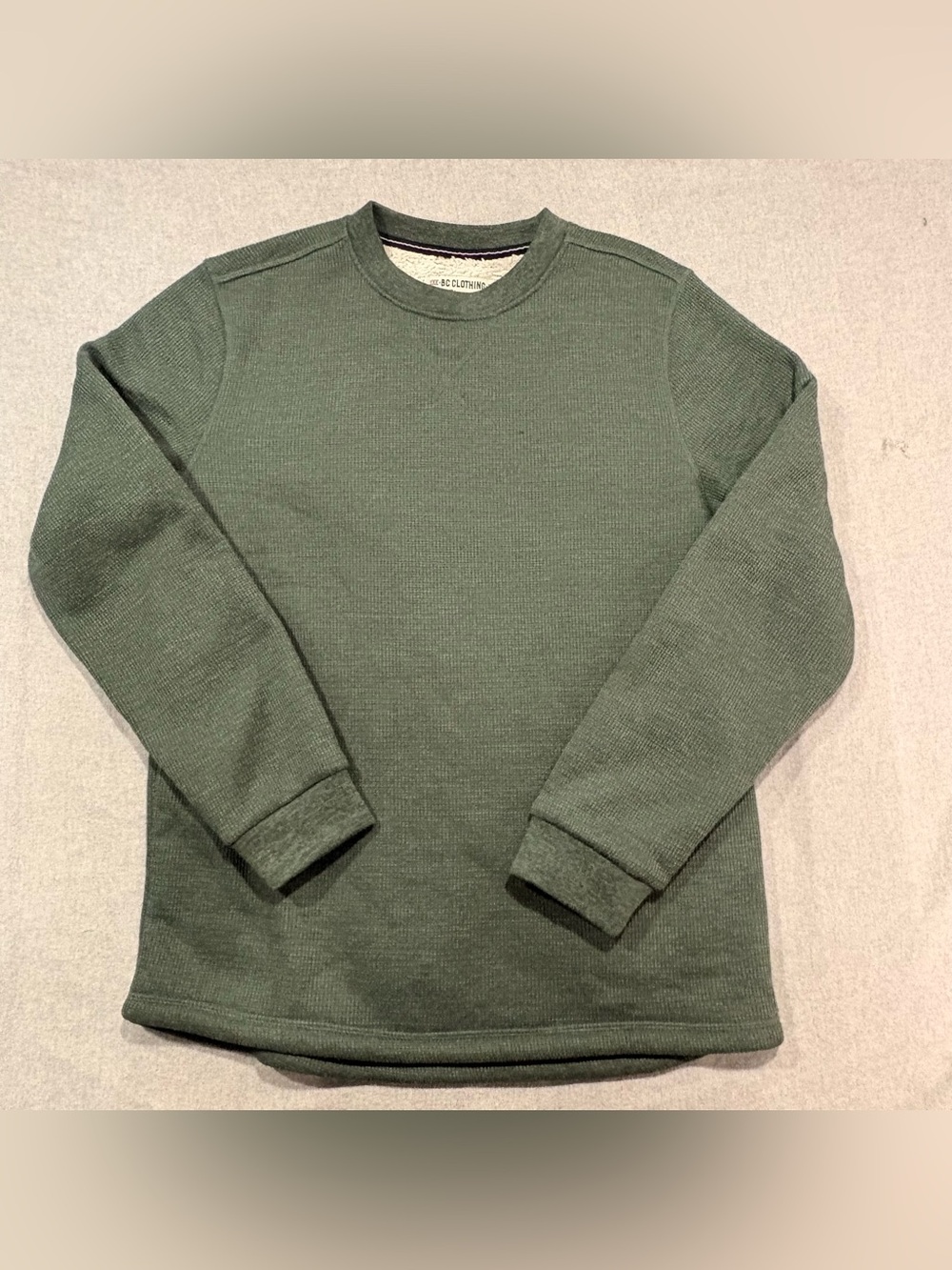 B.C. Clothing Heritage Sherpa Lined Green Men's Small Waffle-Knit Pullover